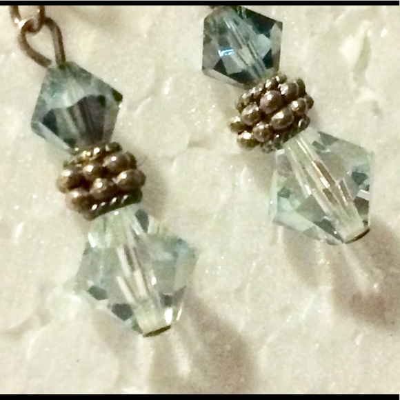 Blue Faceted Crystal Earrings - Picture 5 of 5